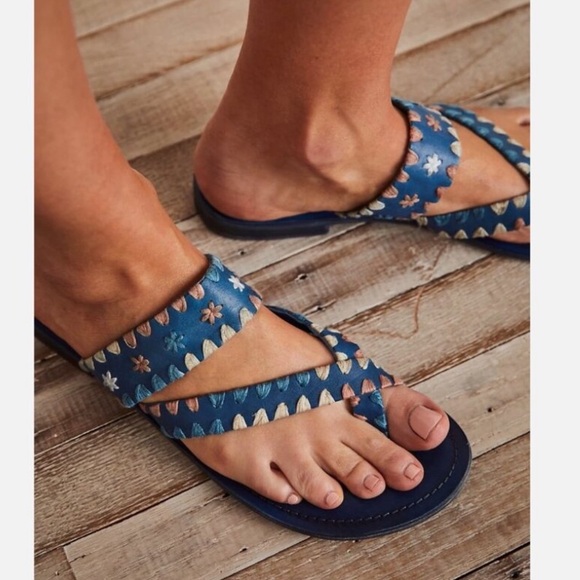 Free People Shoes - NIB FREE PEOPLE bella caia crochet sandals in indigo Blue size 39.5 euro/9/9.5